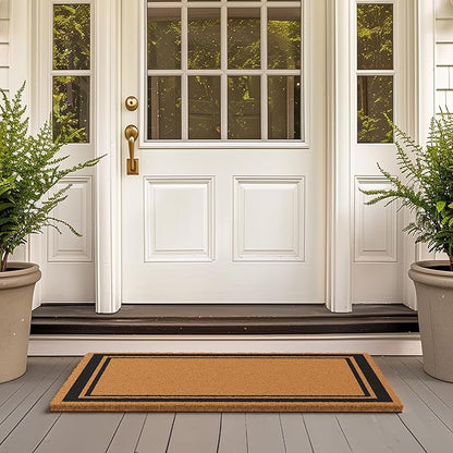 Barnyard Designs Natural Coco Coir Heavy Duty Backing Doormat - Large Cute Non-Slip Front Door Welcome Mat for Outside Entrance or Porch Entry, Brown (24x36, Border)