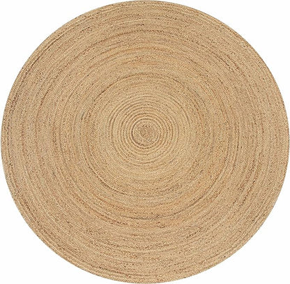 Hausattire Hand Woven Jute Braided Rug, 3’ Round – Natural, Reversible Boho Entry Area Rugs for Kitchen, Living Room I Farmhouse Decorative Floor Rug, 3 Feet Round