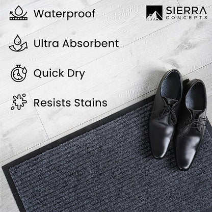 Sierra Concepts Front Door Mat Welcome Floor Mats - Entryway Indoor Outdoor Entrance Doormat, Patio, Porch, Muddy Shoe, Inside Outside Low Profile, 36x24 inches, 2-Pack Gray