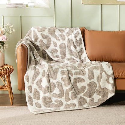 Bedsure Leopard Throw Blanket for Couch, Cheetah Print Knit Fall Gifts Blanket - Super Soft, Cozy & Warm, GentleSoft, Breathable & Lightweight for Bedding Sofa, Khaki, 50x60 Inches