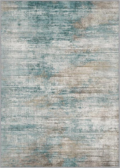 BEIMO Area Rugs 6x9 for Living Room Bedroom, Modern Abstract Machine Washable Rug, Large Soft Low Pile Floor Carpet with Non Slip Backing for Dining Room, Teal/Grey