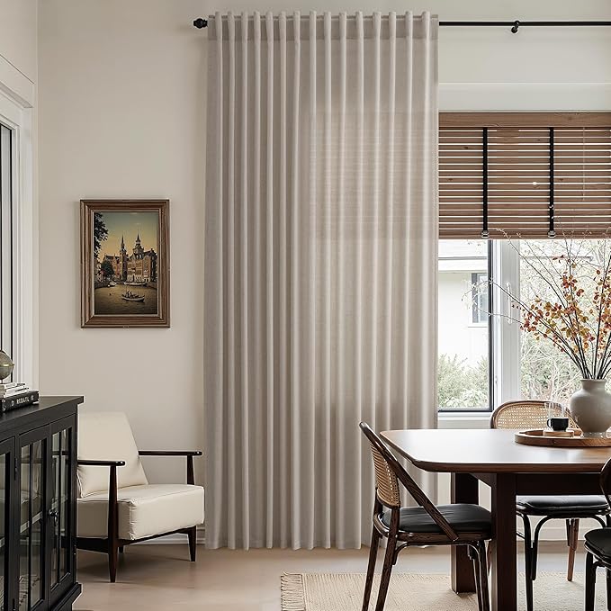 Nanspring Ecru Curtains 90 Inches Long for Living Room Linen Blend Light Filtering Semi Sheer Curtain Back Tab Rod Pocket Rustic Decor Natural Farmhouse Elegant Drapes for Bedroom 52x90, 2 Panels