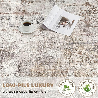 UERMEI Square Area Rugs : Washable 6x6 Neutral Modern Abstract Carpet for Living Room Bedroom - Soft Floor Mat with Non Slip Backing for Kitchen Nursery Dorms Farmhouse Home Decor - Brown/Grey/Red