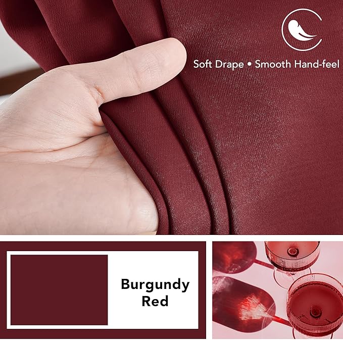 Deconovo Blackout Curtains, Thermal Insulated, W52 x L108 2 Panels, Back Tab, Machine Washable, Room-Darkening Drapes for Bedroom/Living Room Burgundy Red