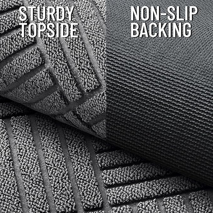 OLANLY Front Door Mat Outside Entrance 59x34, Absorbent, Heavy Duty Sturdy Natural Rubber Doormat Indoor Outdoor, Stain and Fade Resistant, Non-Slip Low Profile Floor Mat for Entryway, Grey Diamond