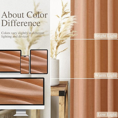 Nanspring Peach Quartz Curtains 84 Inch Long 2 Panels Set Back Tab Rod Pocket Linen Blend Light Filtering Semi Sheer Boho Style Curtain Textured Curtain for Cozy Bedroom and Living Room Decor 52x84