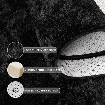Tepook Super Soft Fluffy Rug for Bedroom, Modern Shaggy Fuzzy Kids Rugs for Living Room, Plush Indoor Nursery Home Decor Dorm Carpet with Non-Slip Bottom, Black, 3 X 5 Feet