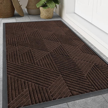 Smiry Front Door Mat Outside Entrance, Heavy Duty Sturdy Natural Rubber Doormat, Trap Dirt and Moisture, Easy Clean Low Profile Mats for Indoor Outdoor Entry, Irregular Triangle (59x30, Dark Brown)