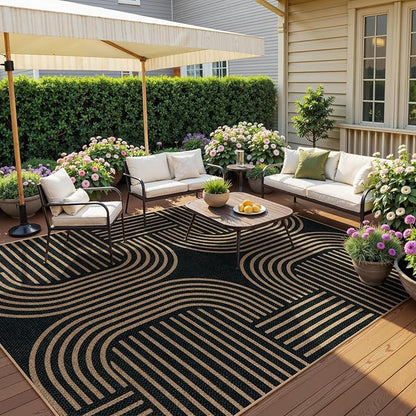 Lahome Enfys Modern Geometric Easy Jute Rug, 6x9 Area Rugs for Living Room Outdoor Patio Washable Indoor Outdoor Carpet, Farmhouse Large Non Slip Carpet for Bedroom Backyard Dining Room