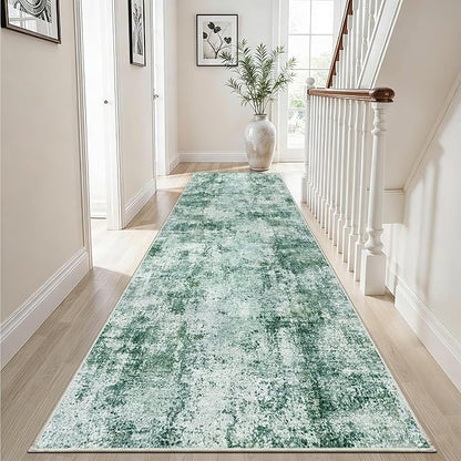 Hallway Runner Rug 2x8 Washable: Entryway Runners Rugs Non Slip Easy-to-Clean - Soft Living Room Bedroom Carpet - Thin Low Pile Printed Floor Mat for Dining Room Green