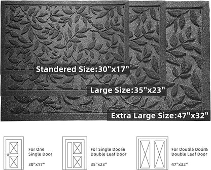 Grey Leaves Outdoor Indoor Entrance Door mat, Absorbent Durable Heavy Duty Welcome Front Door Mat,Thick Natural Rubber Back,Easy Clean Entryway Mat 47x32 Inch, Low Profile