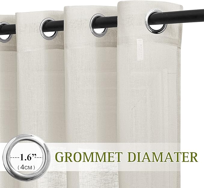 NICETOWN Kitchen Curtains Linen Burlap Drapes for Bedroom, Grommet Top Semi Sheer Privacy Window Treatment Light Filtering for Living Room, Natural, W52 x L45, Set of 2