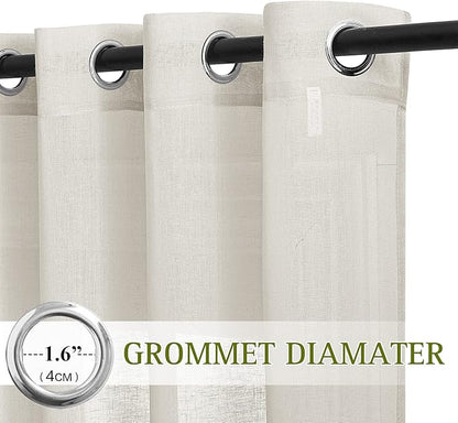 NICETOWN Kitchen Curtains Linen Burlap Drapes for Bedroom, Grommet Top Semi Sheer Privacy Window Treatment Light Filtering for Living Room, Natural, W52 x L45, Set of 2
