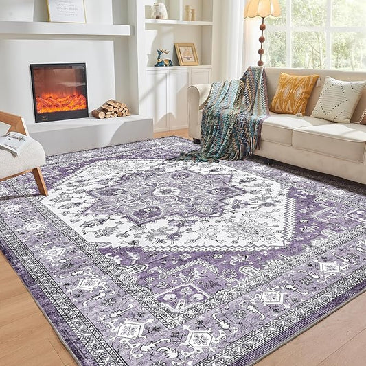 OPPODREAM Soft Area Rugs 3x5, Washable Rugs with Non Slip Backing, Low-Pile Throw 3x5 Carpet, Faux Cashmere 3 x 5 Carpet, Purple