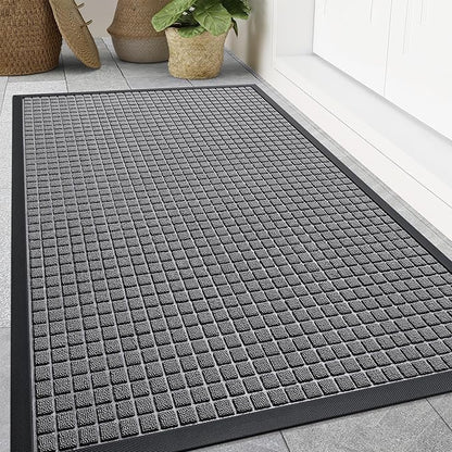 Smiry Front Door Mat Outside Entrance, Heavy Duty Natural Rubber Doormat, Non Slip, Trap Dirt and Moisture, Easy Clean, Low Profile Welcome Floor Mats for Indoor Outdoor Entry, 47x32 Inch, Mix Grey