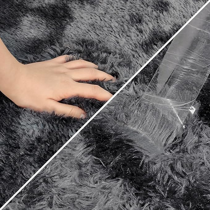 Black Grey Tie-Dyed Rug for Living Room 8x10 Fluffy Area Rug Mat Bedside Throw Rug for Bedroom Kids Room Boys Teens Nursery Baby Dorm Office Home Decor Aesthetic Carpets