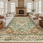 Area Rugs 10'x12' Washable Non-Slip, Floral Vintage Distress Print Pattern Medallion Carpet for Living Room Bedroom Dining Room, Brick Red Rust Neutral Brown Burnt Orange Green