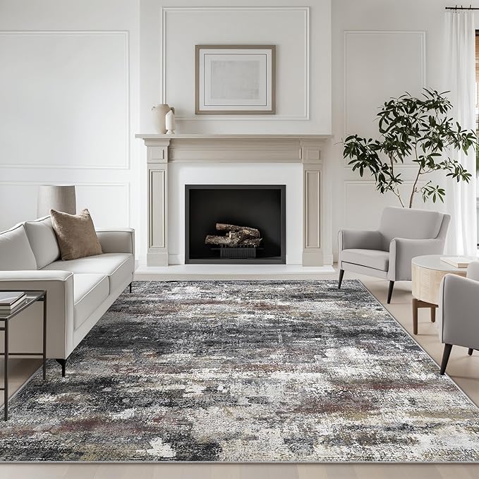 2x3 Rugs for Entryway Entrance Kitchen Bathroom, Machine Washable Modern Abstract Soft Area Rug, Indoor Floor Carpet with Non Slip Rubber Backing, Dark Gray