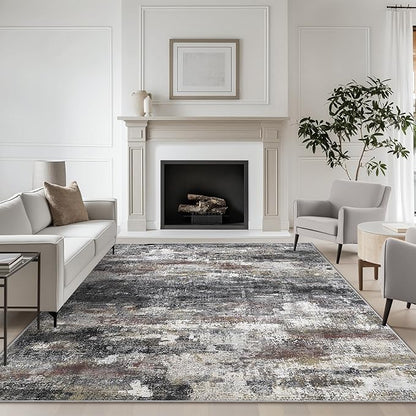 2x3 Rugs for Entryway Entrance Kitchen Bathroom, Machine Washable Modern Abstract Soft Area Rug, Indoor Floor Carpet with Non Slip Rubber Backing, Dark Gray