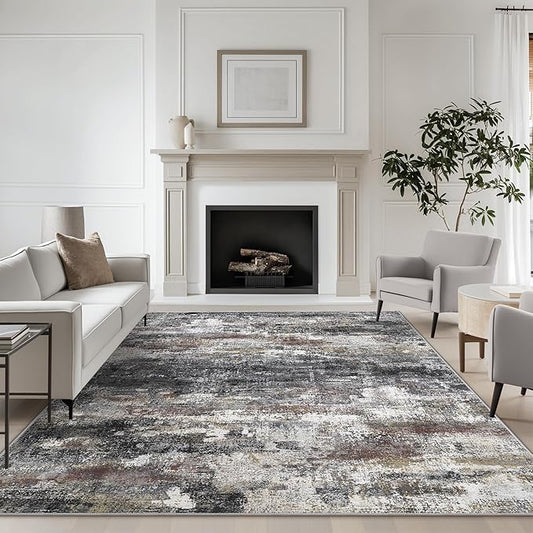 BEIMO Area Rugs 10x14 for Living Room Bedroom, Modern Abstract Machine Washable Large Dark Gray Rug, Soft Low Pile Floor Carpet with Non Slip Backing for Dining Room