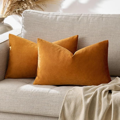 GIGIZAZA Cinnamon Orange Velvet Decorative Throw Pillow Covers for Sofa Bed 2 Pack Soft Cushion Cover