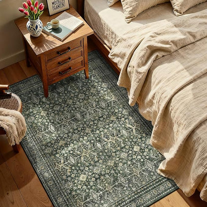 Lofus 3x5 Area Rug for Entryway, Green Non Slip Area Rugs for Kitchen, Washablee Soft Rugs for Bedroom, Living Room, Tool Room Nursery Kids Room Decor