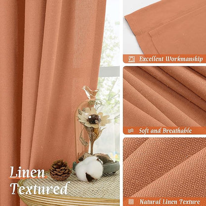 LAMIT Linen Blended Window Curtains 63 inch Length for Bedroom, Soft Thick Light Filtering Curtain Panles with Rod Pocket Privacy Drapes for Living Room, 2 Panels Set, 52 x 63 Inch, Terracotta
