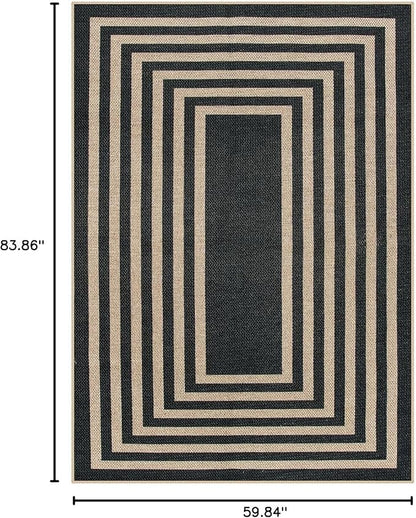 Lahome Enfys Modern Geometric Easy Jute Outdoor Rug, 5x7 Patio Living Room Rug Large Black Carpet for Bedroom, Farmhouse Washable Indoor Outdoor Carpet for Dining Room Backyard Deck