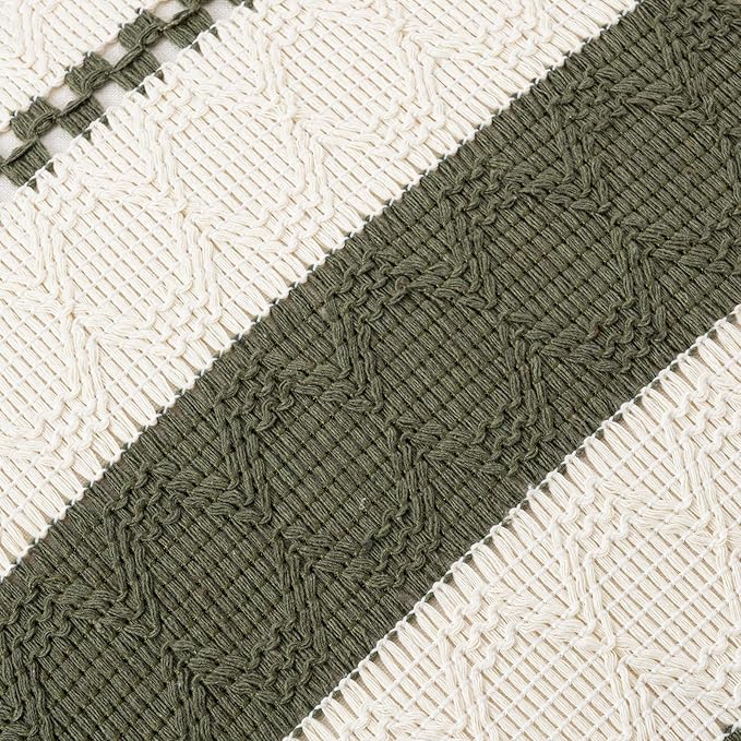 Fancy Homi Set of 1 Boho Olive Green Long Lumbar Decorative Throw Pillow Cover 12x24 Inch for Couch Bed Sofa Chair, Modern Organic Farmhouse Home Decor, Soft Cotton Cute Accent Rectangle Cushion Case