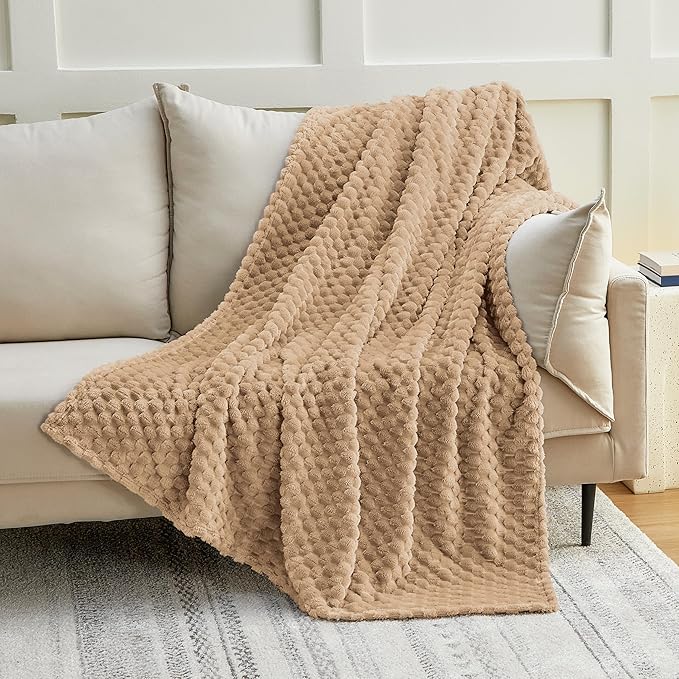EXQ Home Fleece Blanket Queen Size for Couch or Bed - 3D Imitation Turtle Shell Jacquard Decorative Blankets - Cozy Soft Lightweight Fuzzy Flannel Blanket Suitable for All Seasons(90"×90",Brown)