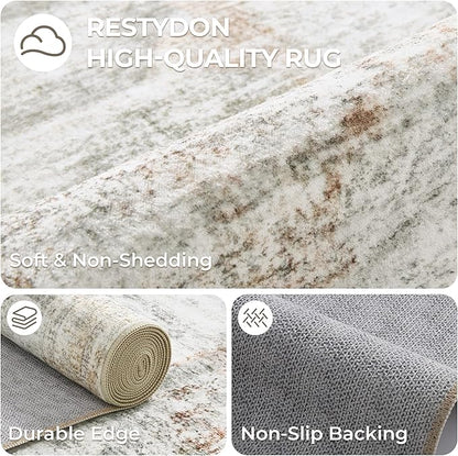 2x3 Washable Rug Runner for Bathroom, Soft Entryway Rug for Laundry Room, Kitchen, Vintage Abstract Hallway Runner for Bedroom, Anti-Slip Door Mat Indoor Entrance(2'x3', Grey/Rust)