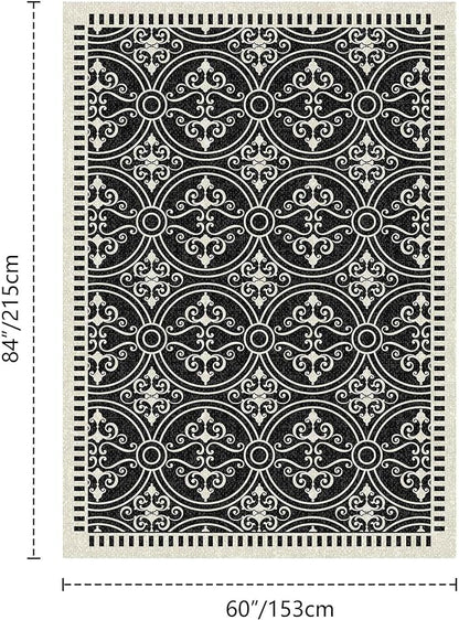 Latte&Fog 6x9 Area Rugs for Living Room Bedroom, Large Vintage Washable Rug, Boho Non Slip Low Pile Carpet for Indoor Dining Room, Office, Dorm, Classroom, Farmhouse and Home Office