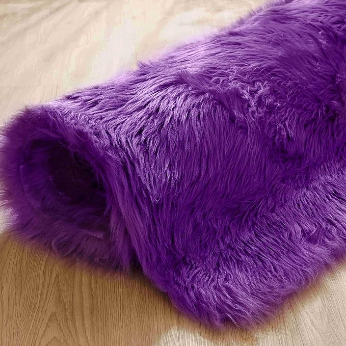 Goolela Purple Area Rug 8x10 Fluffy Fuzzy Furry Carpet for Bedroom Living Room Faux Sheepskin Fur Shaggy Rectangle