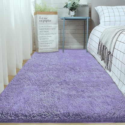 2x6 Runner Rug for Bedroom: Fluffy Shag Soft Washable Rugs Small Fuzzy Plush Indoor Carpet for Hallway Bedside Dorm Kids Girls Boys Room (Purple, 2'x6')