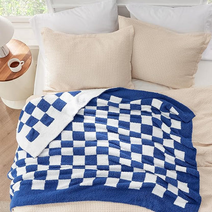 Bedsure GentleSoft Checkered Throw Blanket for Couch - Super Soft Cozy & Warm Knit Navy Blue Blankets, Breathable, Lightweight & Fluffy Plaid Blanket for Bed, Sofa, Gifts for Women Men, 50x60 Inches