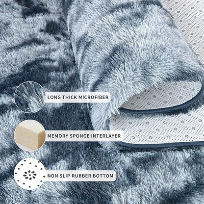 Tepook Soft Fluffy Rugs for Living Room, 5x8 Shaggy Area Rug for Bedroom, Modern Shag Rug Fuzzy Carpets for Kids, Plush Indoor Nursery Home Decor Rug with Non-Slip Bottom, Tie-dye Dark Blue