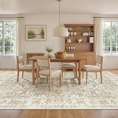 zesthome 9x12 Area Rugs-Washable Rug for Living Room, Non-Slip Backing Rugs, Stain Resistant Rug for Bedroom, Ultra-Thin Low Pile Rugs, Vintage Large Home Decor