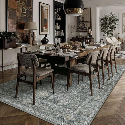 5x7 Washable Area Rug for Living Room Bedroom Vintage Black Grey Soft Low Pile Carpet Traditional Retro Non Slip Throw Rug for Dining Room Entryway Indoor Dorm Kitchen
