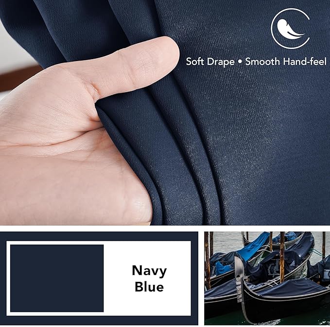 Deconovo Blackout Curtains, Thermal Insulated, W70 x L84 2 Panels, Back Tab, Machine Washable, Room-Darkening Drapes for Bedroom/Living Room Navy Blue