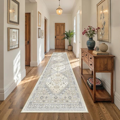 Runner Rug 2x10, Ultra-Thin Kitchen Rugs Non Slip Washable Rugs for Entryway Rug, Kitchen Runner Low Pile Vintage Soft Carpets for Living Room, Bathroom Bedroom (Beige,2'x10')