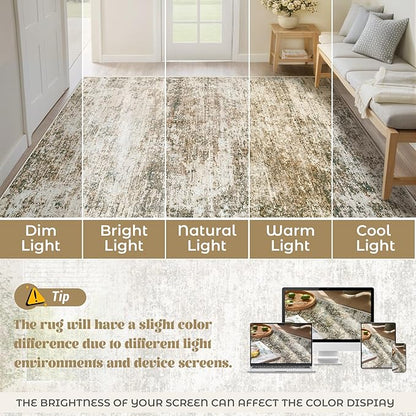 8x10 Area Rugs for Living Room, Washable Modern Abstract Large Area Rug Neutral Soft Non Slip Kids Rug Stain Resistant Indoor Carpet for Bedroom Nursery Dining Room Playroom(Brown, 8'x10')