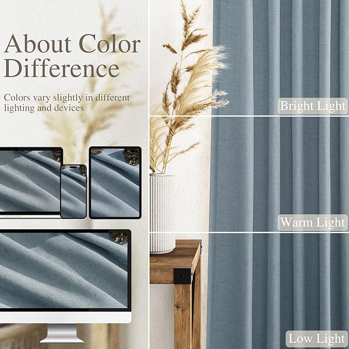 Nanspring Light Blue Linen Curtains 72 Inch Length for Living Room Semi Sheer Light Filtering Door Drapes 2 Panels Set for Kids Bedroom Light Filtering Back Tab Rod Pocket Modern Farmhouse Decor 52x72