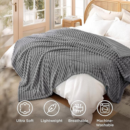 Bedsure GentleSoft Frost Gray Fleece Blanket for Couch - Cozy Soft Blankets for Women, Cute Small Throws for Girls, 108x90 Inches