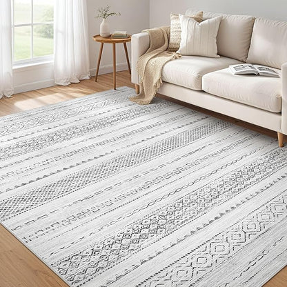 Nakagishi 6x8 Area Rug Living Room: Washable Boho Large Neutral Modern Soft Farmhouse Rugs Stain Resistant Indoor Floor Non-Slip Carpet for Bedroom Nursery Kids Playroom Office Dining Room- Grey