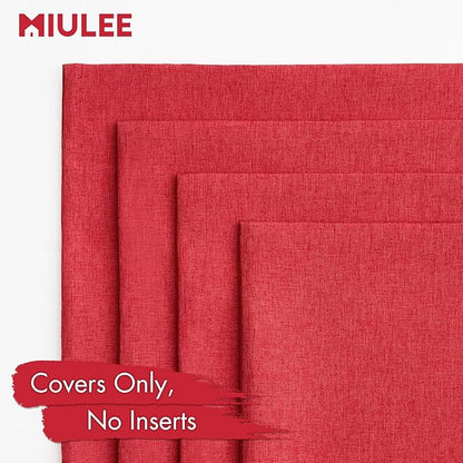 MIULEE Pack of 4 Decorative Solid Waterproof Throw Pillow Covers Linen Garden Farmhouse Cushion Cases for Outdoor Patio Tent Balcony Couch Sofa 16x16 inch Red
