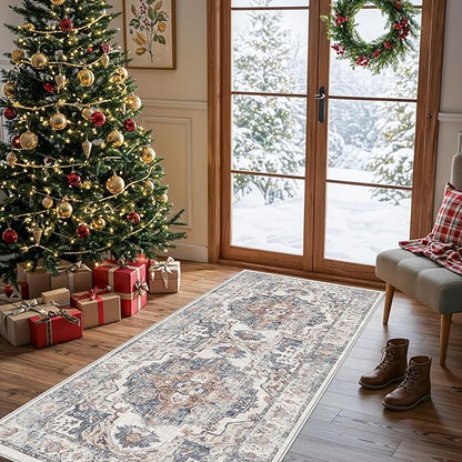 Hallway Washable Runner Rug - 2x6 Kitchen Rugs Entryway Rug Runner Vintage Soft Floor Mat Non Slip Indoor Farmhouse Carpet for Bathroom Living Room Bedroom (2 X 6, Brick)