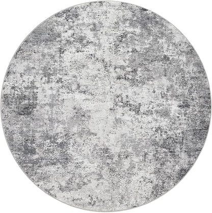 UERMEI 5ft Round Area Rug Living Room Rugs - 5x5 Washable Neutral Modern Abstract Soft Thin Rug Indoor Floor No Slip Rug Carpet for Bedroom Under Dining Table Home Office Decor - Grey