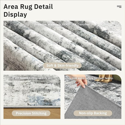 6x9 Abstract Area Rugs for Living Room 6 x 9 Washable Non Slip Low Pile Gray Rugs for Bedroom Dining Room Foldable Thin Gray Blue