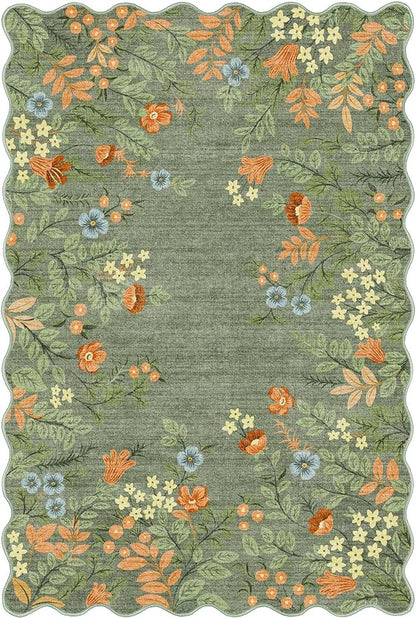 Front Door Mat Outside Entrance - 2x3 Spring Green Sage Floral Non-Slip Washable Doormat Indoor Outdoor Mat Boho Vintage Entry Rug Small Throw Rugs for Entryway Kitchen Front Porch Decor