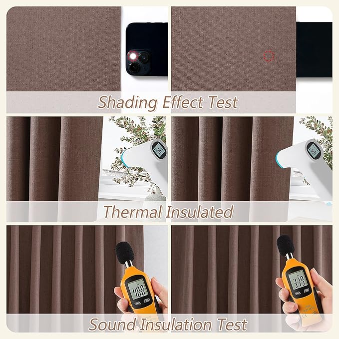 Guken 100% Blackout Curtains 90 Inch Length 2 Panels Set for Living Room Bedroom Back Tab Thermal Insulated Black Out Linen Drapes Room Darkening Cappuccino,52x90